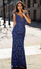 Chic and Holland AN1449 - V-Neck Embellished Prom Gown - Silhouette Dresses
