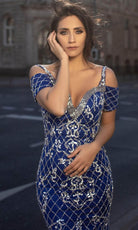 Chic and Holland AN1637 - Short Sleeve Beaded Prom Dress