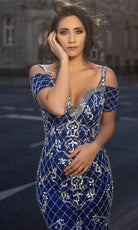 Chic and Holland AN1637 - Short Sleeve Beaded Prom Dress - detail view