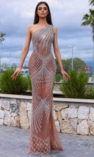Chic and Holland AR330293 - One-Shoulder Stone Accented Prom Gown - Silhouette Dresses