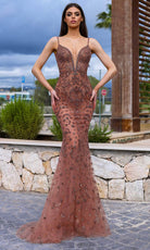 Chic and Holland AR330331 - Plunging V-Neck Mermaid Prom Gown - Silhouette Dresses