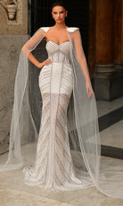 Chic and Holland BR550021 - Illusion Cape Sweetheart Beaded Dress