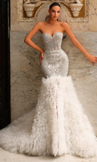 Chic and Holland BR550030 - Strapless Beaded Dress with Feather Skirt