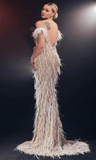 Chic and Holland HF110085 - Feathered Off Shoulder Evening Gown - back view