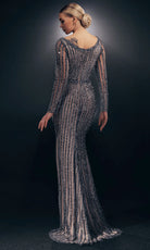Chic and Holland HF110096 - Stripe Beaded Evening Gown