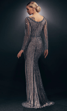 Chic and Holland HF110096 - Stripe Beaded Evening Gown - back view