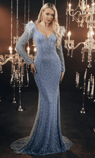 Chic and Holland HF110099 - Feather Shoulder Evening Gown - Silhouette Dresses