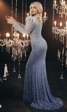 Chic and Holland HF110099 - Feather Shoulder Evening Gown - back view