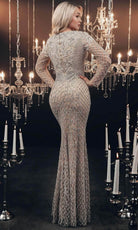 Chic and Holland HF110104 - Long Sleeve Beaded Evening Gown