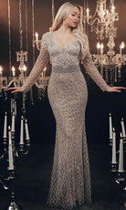 Chic and Holland HF110104 - Long Sleeve Beaded Evening Gown - Silhouette Dresses