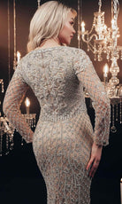 Chic and Holland HF110104 - Long Sleeve Beaded Evening Gown - detail view