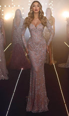 Chic and Holland HF110127 - Silver Beaded Evening Gown - Silhouette Dresses