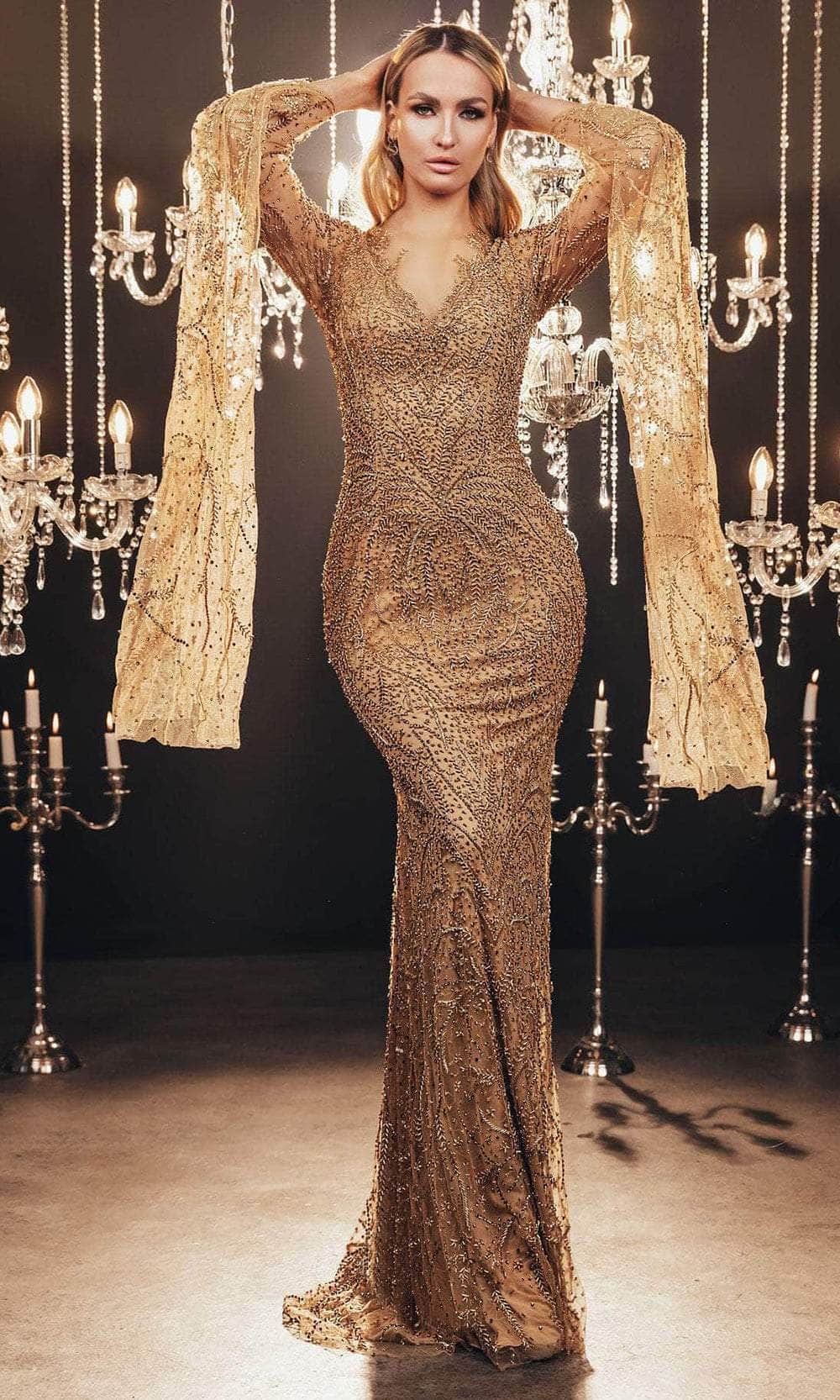 Chic and Holland HF110138 - Beaded Mermaid Evening Gown - Silhouette Dresses