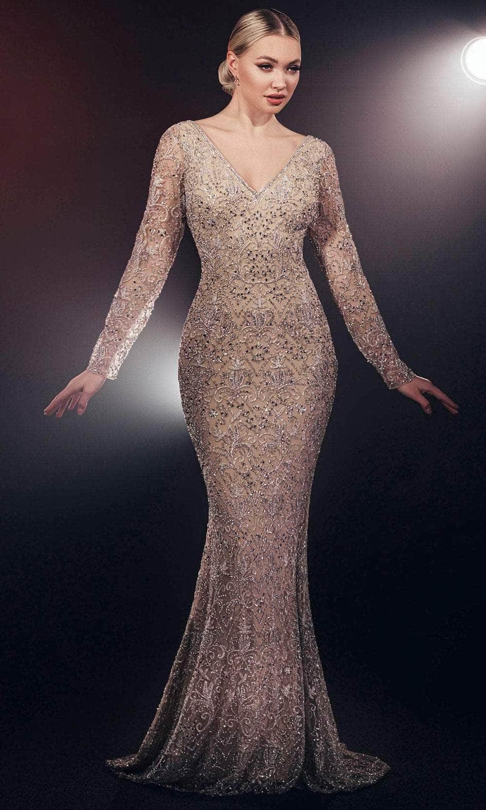 Chic and Holland HF110139 - Beaded Mermaid Evening Gown - Silhouette Dresses