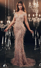 Chic and Holland HF110161 - Feathered Mermaid Evening Gown - Silhouette Dresses