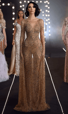 Chic and Holland HF110165 - Illusion Bateau Beaded Gown