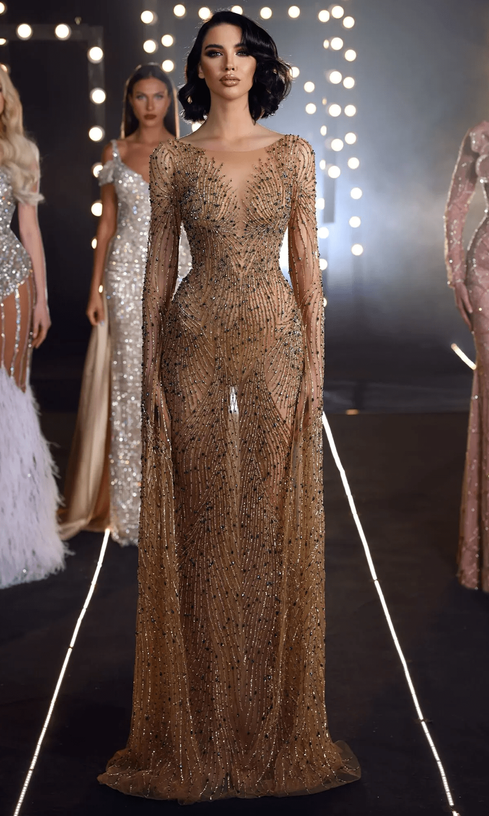 Chic and Holland HF110165 - Illusion Bateau Beaded Gown - Silhouette Dresses