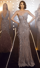 Chic and Holland HF110173 - Feather Fringed Evening Dress - Silhouette Dresses
