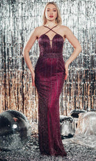 Chic and Holland HF110222 - Plunging Beaded Evening Gown