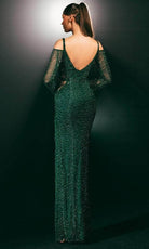 Chic and Holland HF110226 - Cold Shoulder Beaded Evening Dress - back view