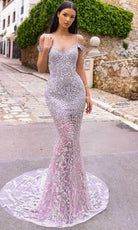 Chic and Holland HF110283 - Cold Shoulder Appliqued Evening Dress - Silhouette Dresses