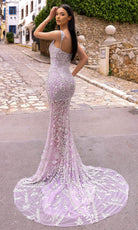 Chic and Holland HF110283 - Cold Shoulder Appliqued Evening Dress - back view
