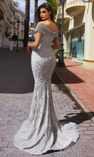 Chic and Holland HF110288 - Appliqued Deep V-Neck Evening Dress - back view