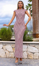 Chic and Holland HF110294 - Cap Sleeve Column Evening Dress - Silhouette Dresses
