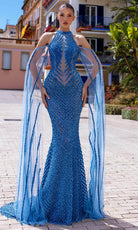 Chic and Holland HF110296 - Cold Shoulder Cape Sleeve Evening Dress - Silhouette Dresses