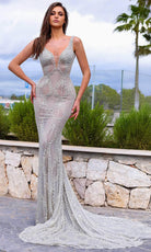 Chic and Holland HF110297 - Wide Strap Beaded Applique Evening Dress - Silhouette Dresses