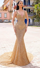 Chic and Holland HF110300 - Sequined Plunging Neckline Evening Dress - Silhouette Dresses