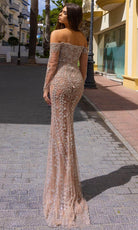 Chic and Holland HF110309 - Off Shoulder Long Sleeve Evening Dress - back view