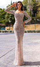 Chic and Holland HF110313 - Square Swirl Beaded Evening Dress - Silhouette Dresses