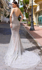 Chic and Holland HF110315 - Spaghetti Straps Beaded Evening Dress - back view
