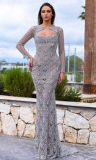 Chic and Holland HF110322 - Cut Out Bodice Beaded Evening Dress - Silhouette Dresses