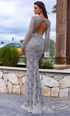 Chic and Holland HF110322 - Cut Out Bodice Beaded Evening Dress - back view
