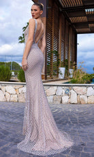 Chic and Holland HF110331 - Beaded Lattice V-Neck Evening Dress - back view