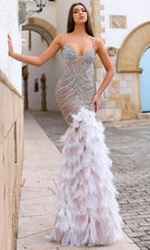 Chic and Holland HF110334 - Feathered Skirt Trumpet Evening Dress - Silhouette Dresses