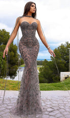 Chic and Holland HF110335 - Sweetheart Fringed Choker Evening Dress - Silhouette Dresses
