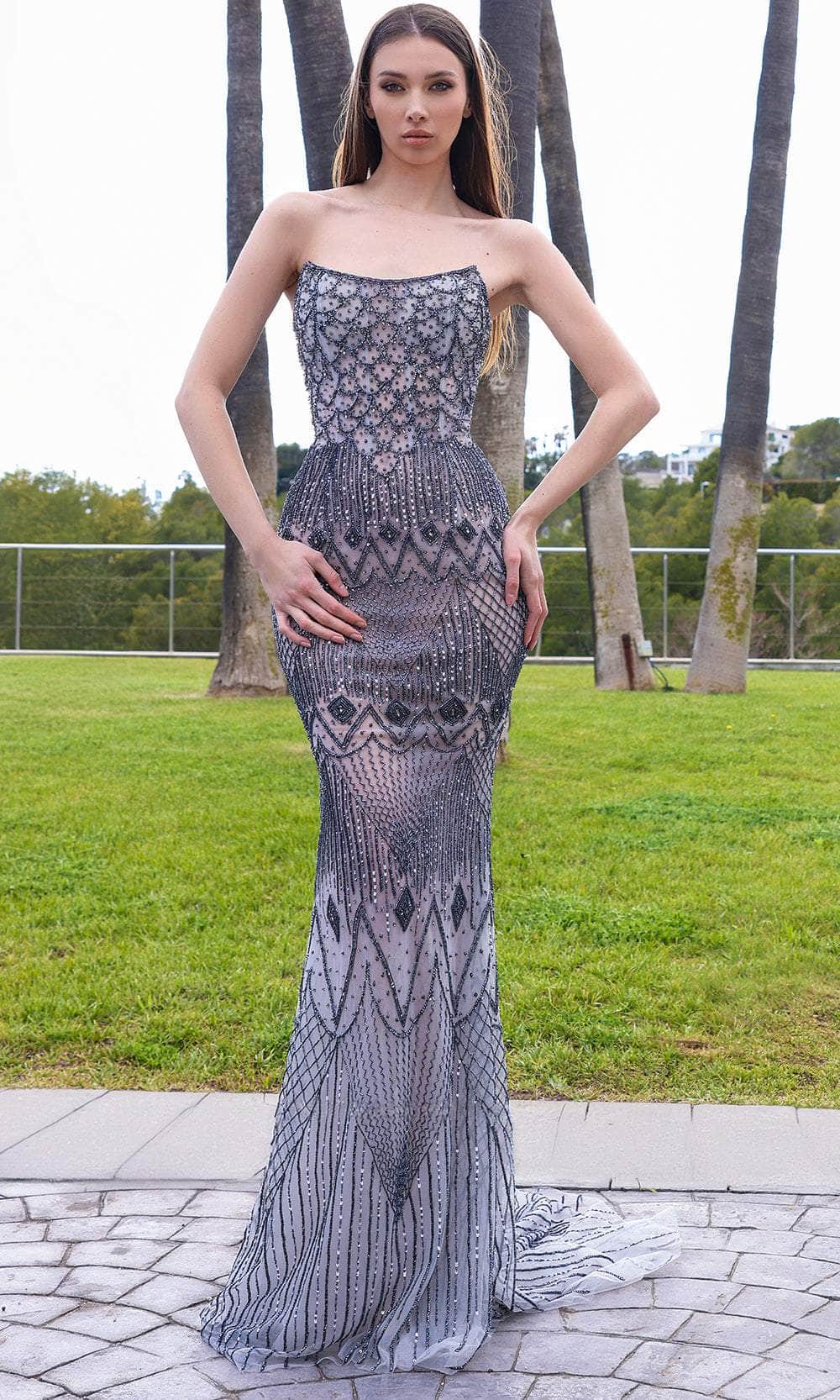Chic and Holland HF110337 - Strapless Scoop Neck Evening Dress - Silhouette Dresses