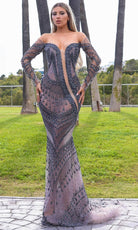 Chic and Holland HF110344 - Off Shoulder Allover Beaded Evening Dress - Silhouette Dresses
