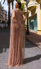 Chic and Holland HF110345 - Cape Sleeve Cutout Evening Dress