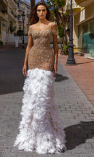 Chic and Holland HF110349 - Cold Shoulder Feather Evening Dress - Silhouette Dresses
