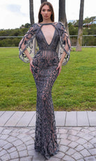 Chic and Holland HF110364 - Jeweled Plunging V-Neck Evening Dress - Silhouette Dresses