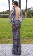 Chic and Holland HF110364 - Jeweled Plunging V-Neck Evening Dress - back view