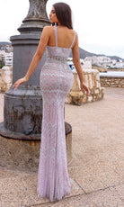 Chic and Holland HF110366 - Crisscross Halter Beaded Evening Dress - back view