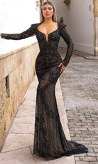 Chic and Holland HF110368 - Beaded Long Sleeve Evening Dress