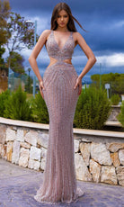 Chic and Holland HF110375 - Racer Back Beaded Evening Dress