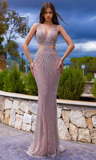 Chic and Holland HF110375 - Racer Back Beaded Evening Dress - Silhouette Dresses