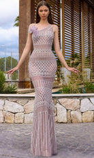Chic and Holland HF110382 - See-Through Asymmetric Neck Evening Dress
